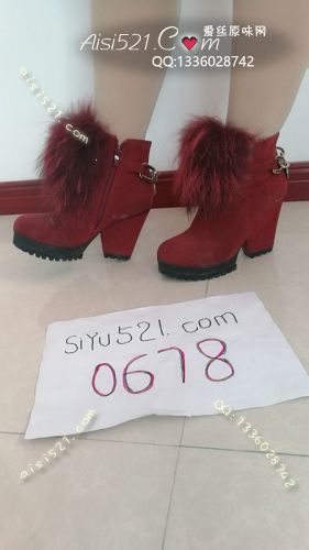 原味女鞋|鞋类,高中短靴,红色毛毛靴子。。