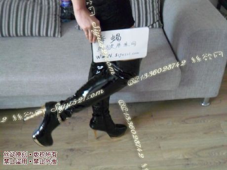黑色漆皮亮过膝长靴女王靴原味女鞋|鞋类高中短跟